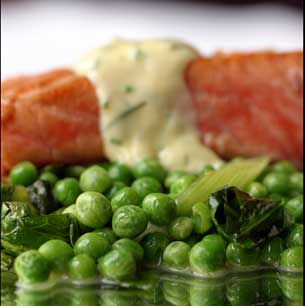 Pan Fried Salmon With Peas And Lettuce