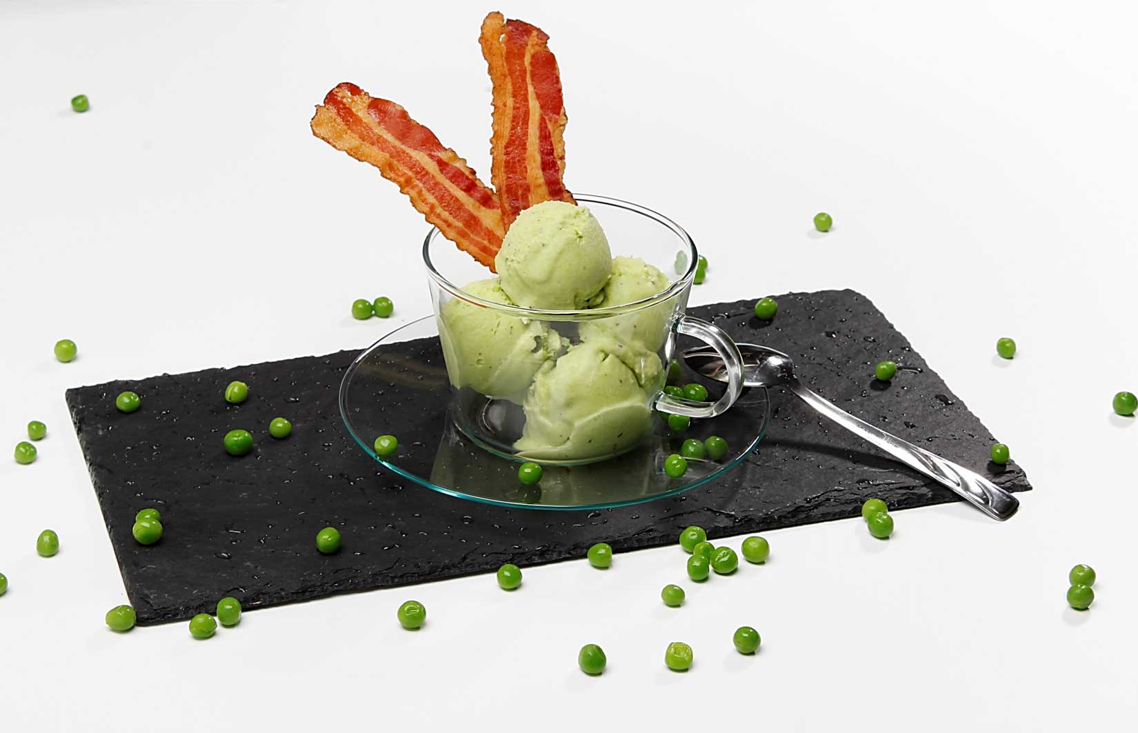 Pea Ice Cream and Bacon