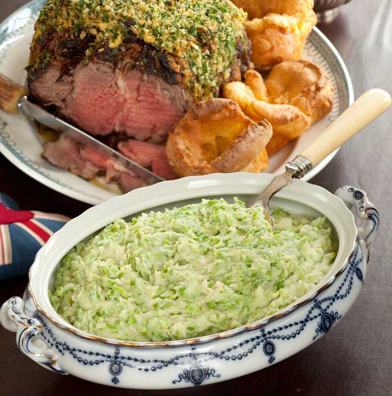 Herb Crusted Olde England Beef with Pea, Potato and Horseradish Mash
