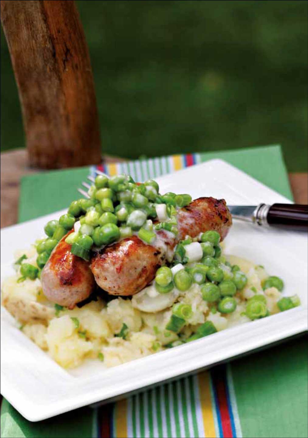 Peas, Summery Sausages and New Potato Mash