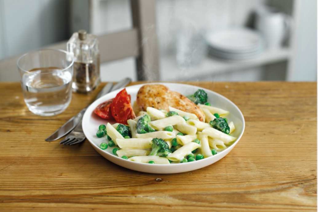 Creamy Cheese Penne Pasta with Pan Fried Chicken