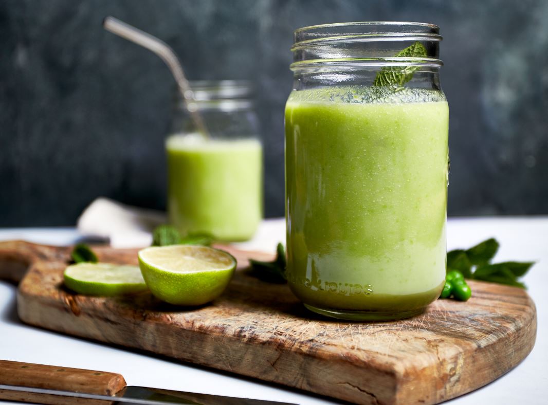 Super Green Pea Gazpacho Smoothie with Coconut Yoghurt